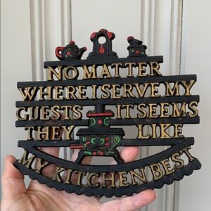 Vintage Black Cast Iron Kitchen Wall Plaque Trivet Hot Plate Granny Chic